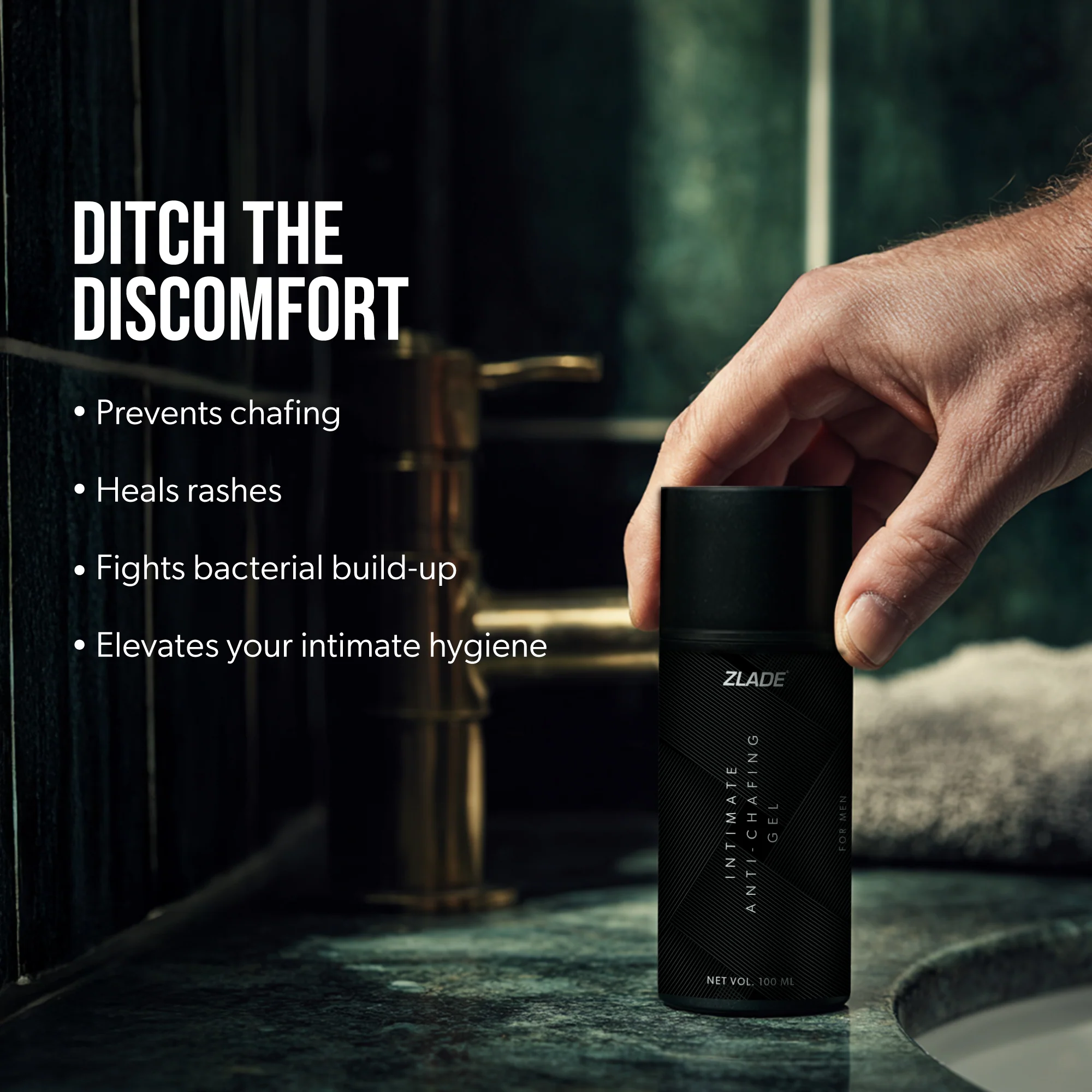 Zlade Anti-Chafing Gel for Men | Antibacterial | Antifungal | Alcohol-Free | For Impeccable Below-the-Belt Hygiene | 100 ml - Image 3
