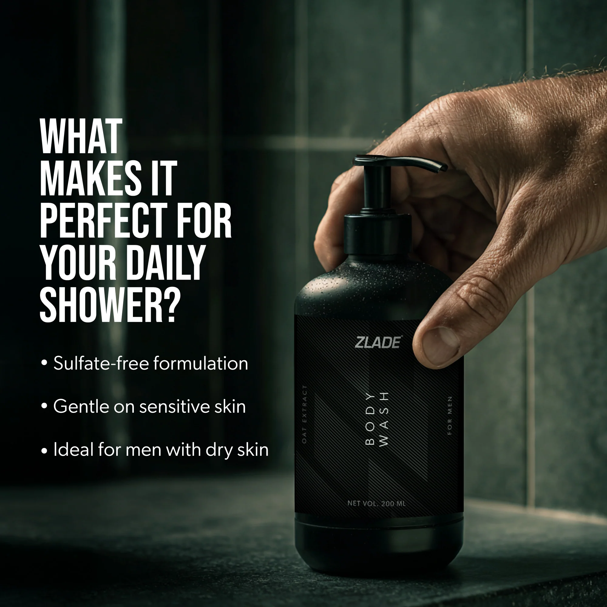 Zlade Body Wash for Men with Niacinamide & Oat Extract | Soothing & Hydrating | Sulfate-free 200 ml - Image 3