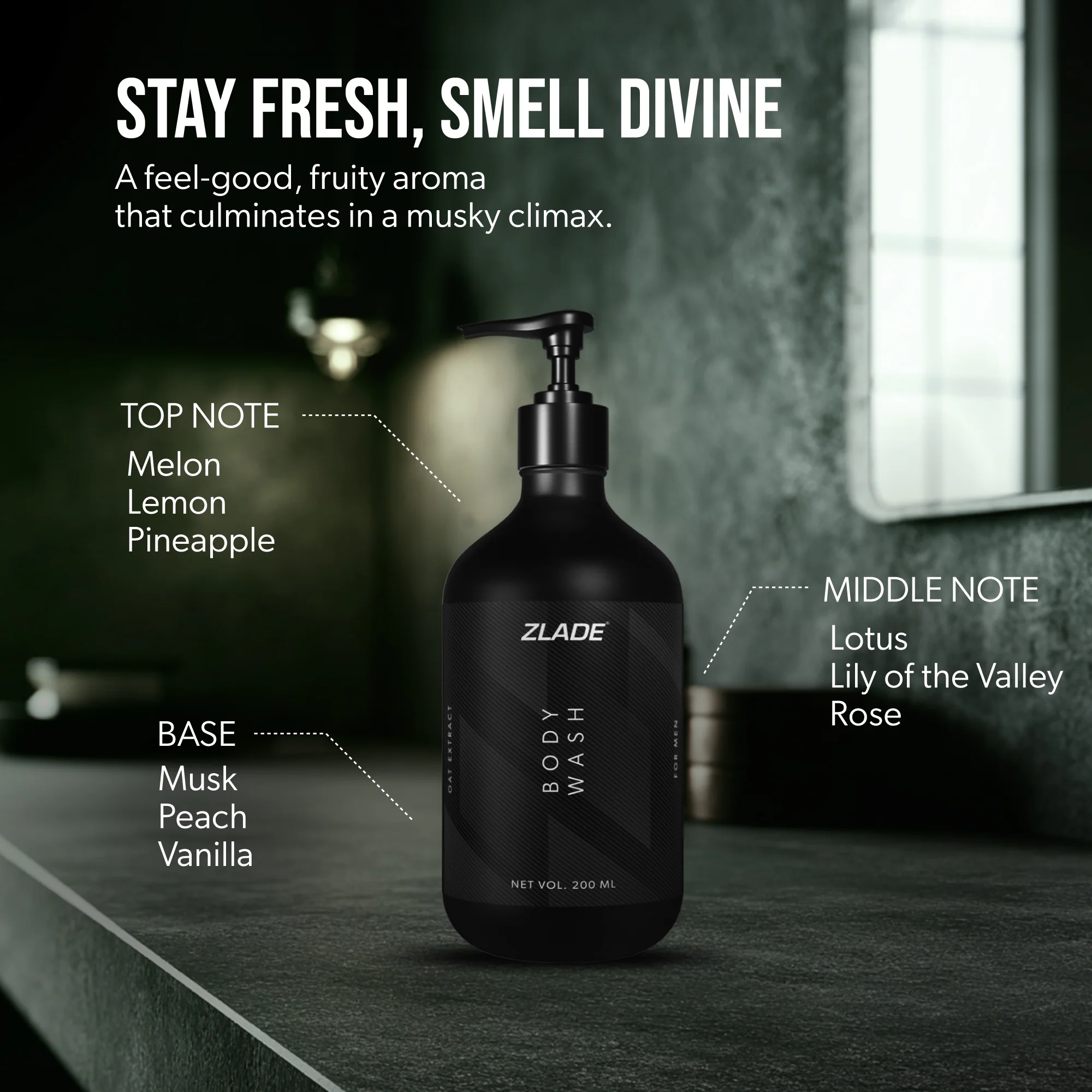 Zlade Body Wash for Men with Niacinamide & Oat Extract | Soothing & Hydrating | Sulfate-free 200 ml - Image 4