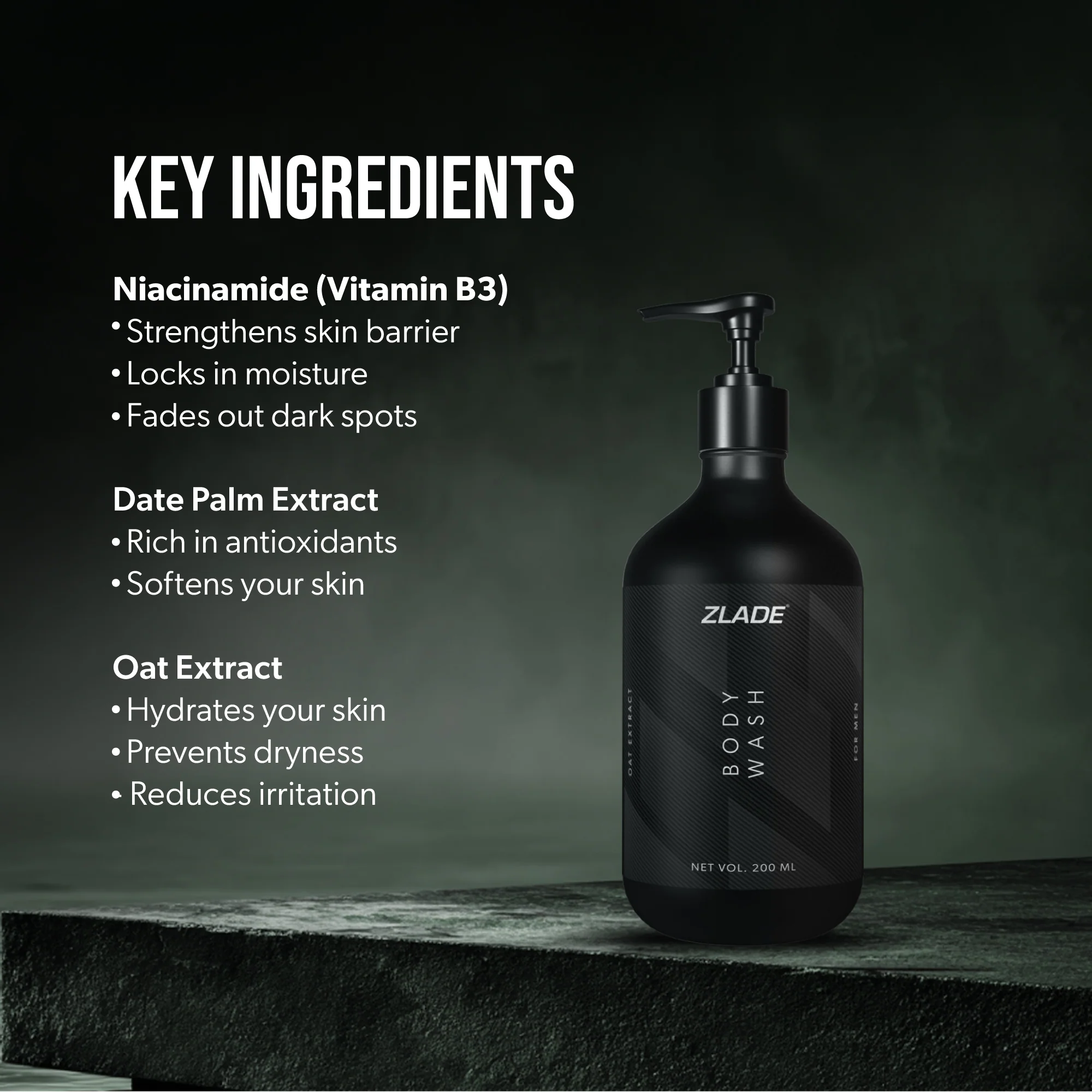 Zlade Body Wash for Men with Niacinamide & Oat Extract | Soothing & Hydrating | Sulfate-free 200 ml - Image 5