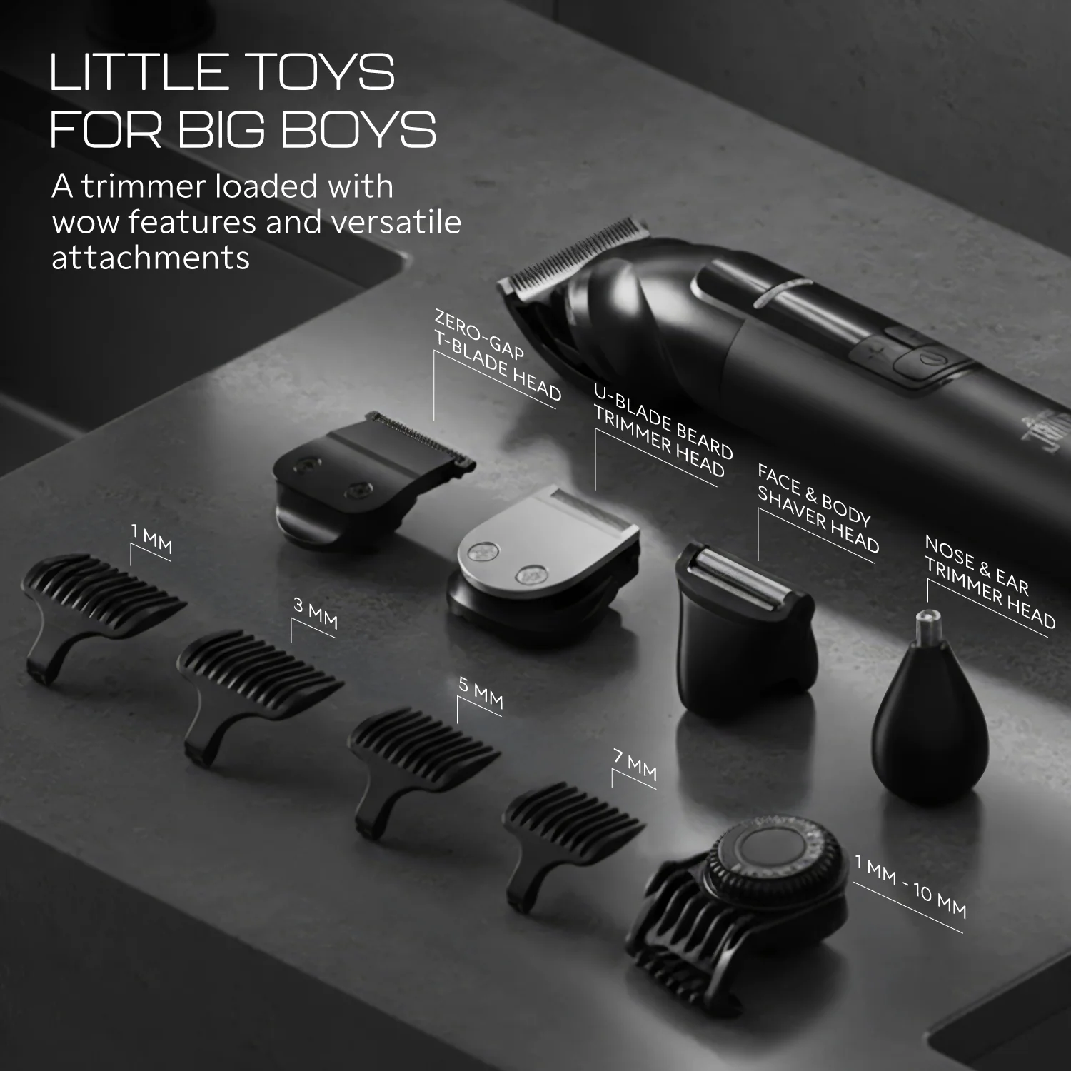 Zlade Jaws Alpha Rechargeable All-in-One Beard Trimmer | 4 Interchangeable Heads | 19+4 Length Settings | IPX-7 Waterproof - Image 10