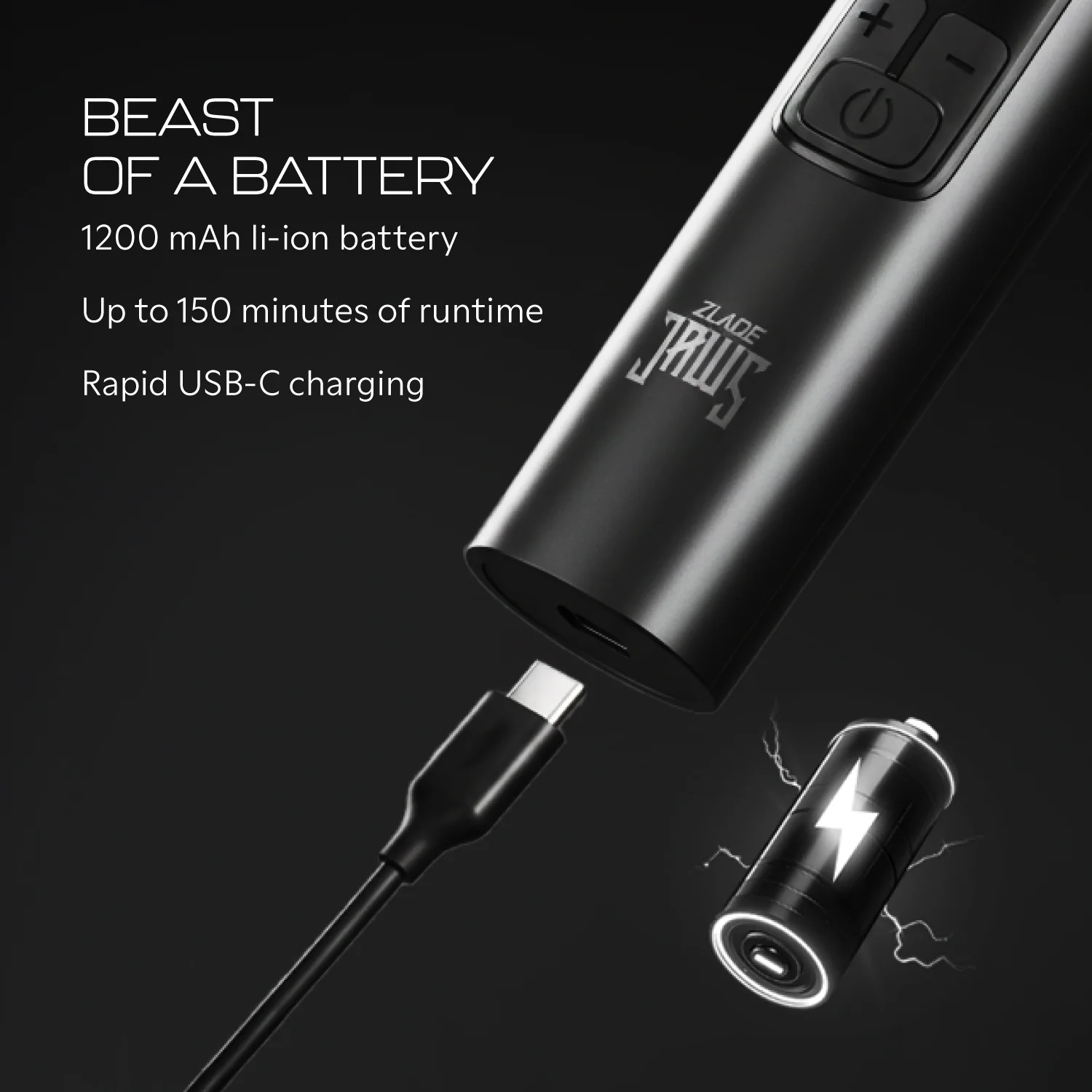 Zlade Jaws Alpha Rechargeable All-in-One Beard Trimmer | 4 Interchangeable Heads | 19+4 Length Settings | IPX-7 Waterproof - Image 7