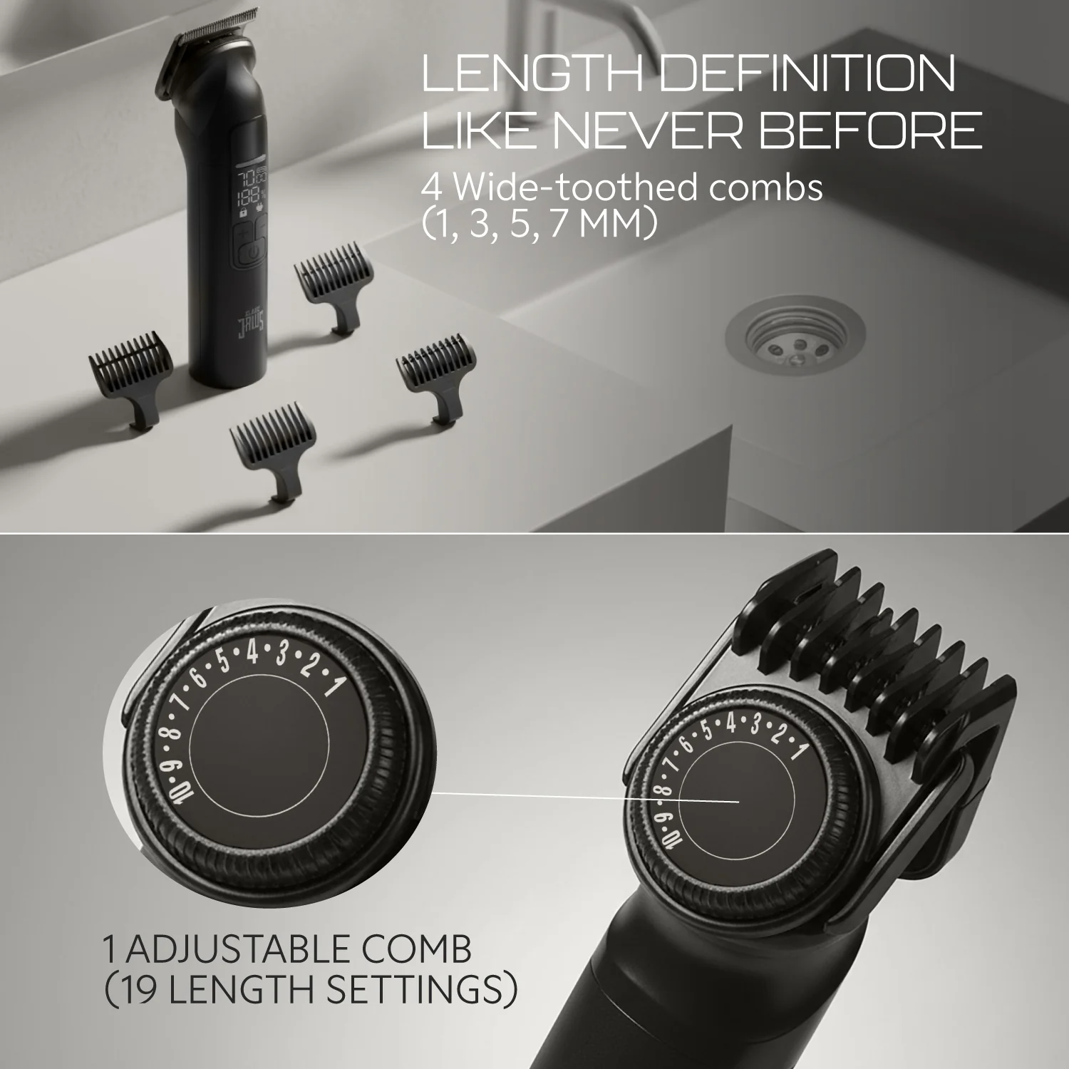 Zlade Jaws Alpha Rechargeable All-in-One Beard Trimmer | 4 Interchangeable Heads | 19+4 Length Settings | IPX-7 Waterproof - Image 8