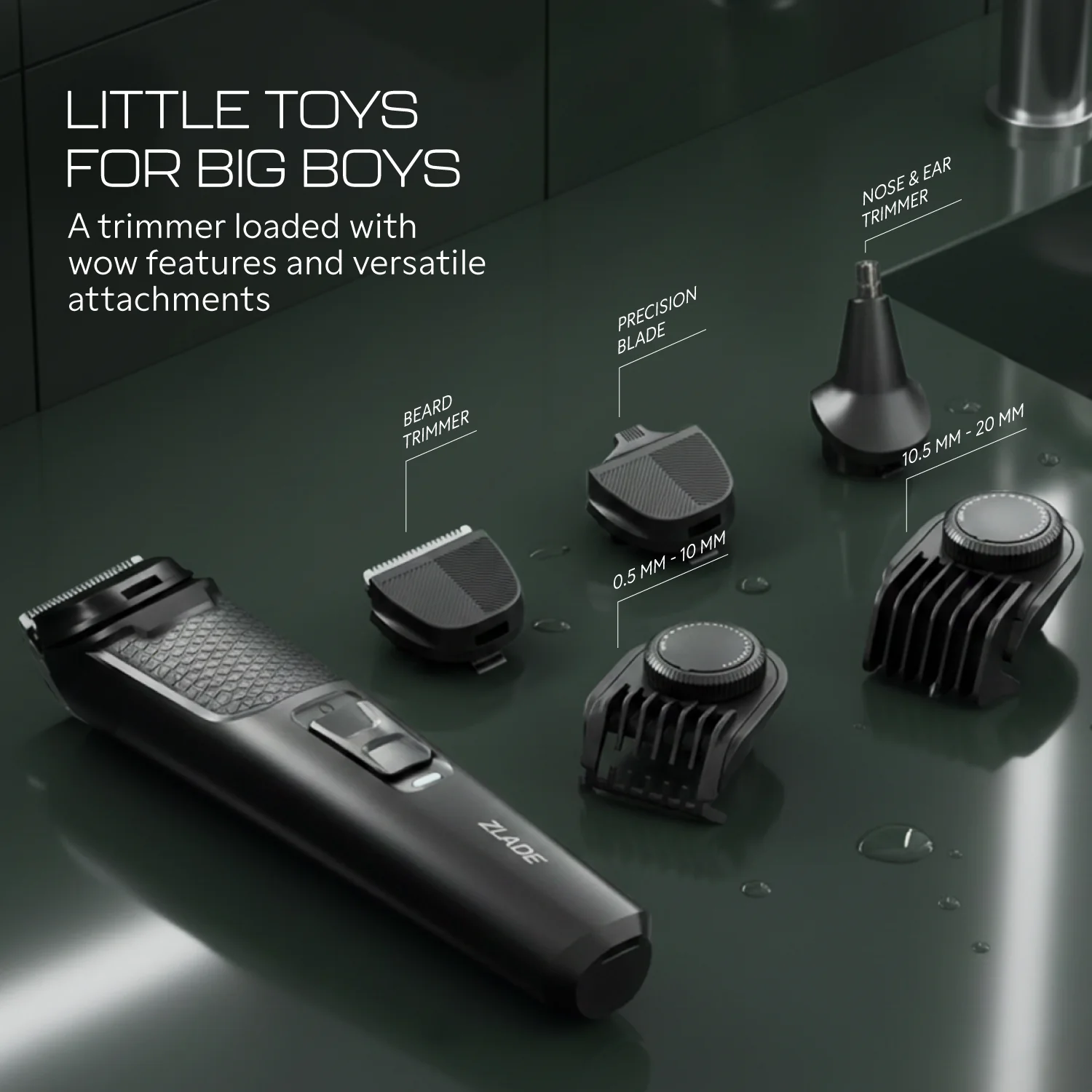Zlade Jaws Blitz Rechargeable All-Purpose Beard Trimmer | 40 Length Settings | 3 Interchangeable Heads - Image 9